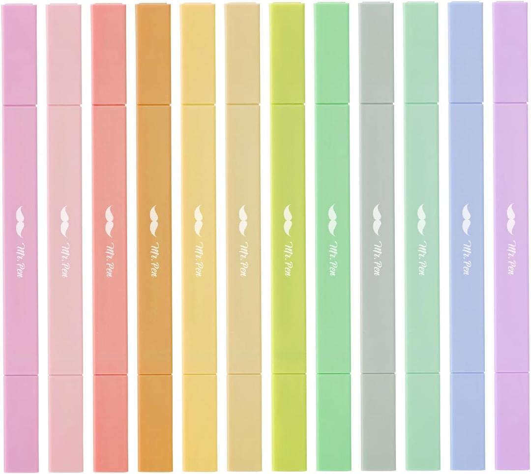 Mr. Pen- Dual Tip Aesthetic Highlighters, 12Pack, Chisel & Fine Tips, Pastel Colors, Cute Assorted Colors, Cute High lighters for School, Highlighter Set