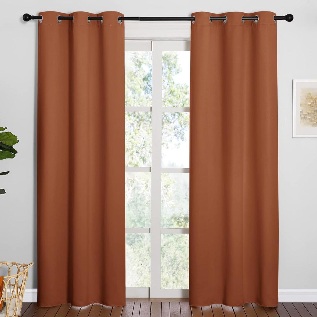 NICETOWN Nursery Essential Thermal Insulated Solid Grommet Top Blackout Curtains/Drapes for Halloween Decorations (1 Pair, 42 x 84 inches in Burnt Orange)