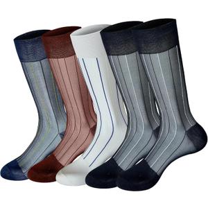 5 Pack Men Silky Socks Sheer Men Dress Socks Ultra Thin Nylon Sox Summer Cool Crew Socks