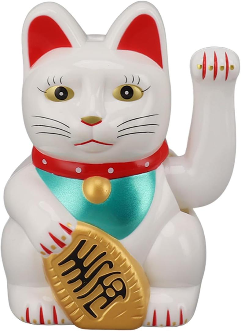 Solar Powered Cute Waving Cat, Maneki Neko Lucky Cat, Fengshui Cat Solar Lucky Waving Lucky Fortune Cat Good Luck Chinese Feng Shui Decoration Cat for Home Office and Car Decor(White)