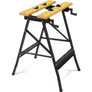 Auto Dynasty Adjustable Folding Workbench with Built-in Ruler & Protractor, Portable Work Table (8"-12"), 220lbs Load Capacity, Multipurpose Vise Workbench for Woodworking, Garage, and DIY