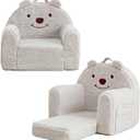 Toddler Chair,Sherpa Bear Kids Chair,Toddler Couch Fold Out,Children Reading Chair,Flip Out Kids Couch,Toddler Sofa Convertible for Age 1-3(Grey Bear)