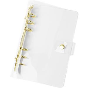 NatSumeBasics Clear A6 Binder Cover Gold 6 Rings 5.5"x7.5" Binders Loose Leaf PVC Folders Refillable Soft Notebook Shell Protector Binding Accessories Supplies (Gold A6 Binder)