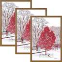 Light Brown 16x24 Frame Set of 3 - Rustic Woodgrain 16 x 24 Poster Frame with Plexiglass for Wall Gallery Display, 16x24 Picture Frame for Puzzles, Artwork, Photos and Posters - Ideal Christmas Day