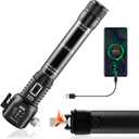 18-in-1 Solar/USB Rechargeable Car Emergency Flashlight Tool - Auto Safety Hammer Glass Breaker, Seatbelt Cutter, Flameless Fire Starter, SOS Alarm, Power Bank, Survival Gear, Driver Gifts