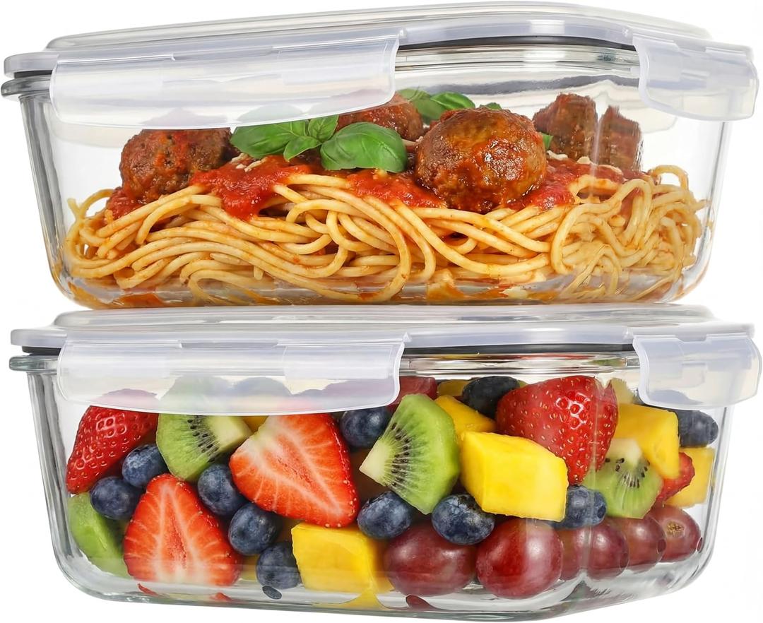 2 Pack 63oz Large Glass Storage Containers with Lids Big Airtight Glass Food Storage Containers for Storing food, vegetables or fruits, BPA Free, Freezer Dishwasher Oven Safe (Gray)