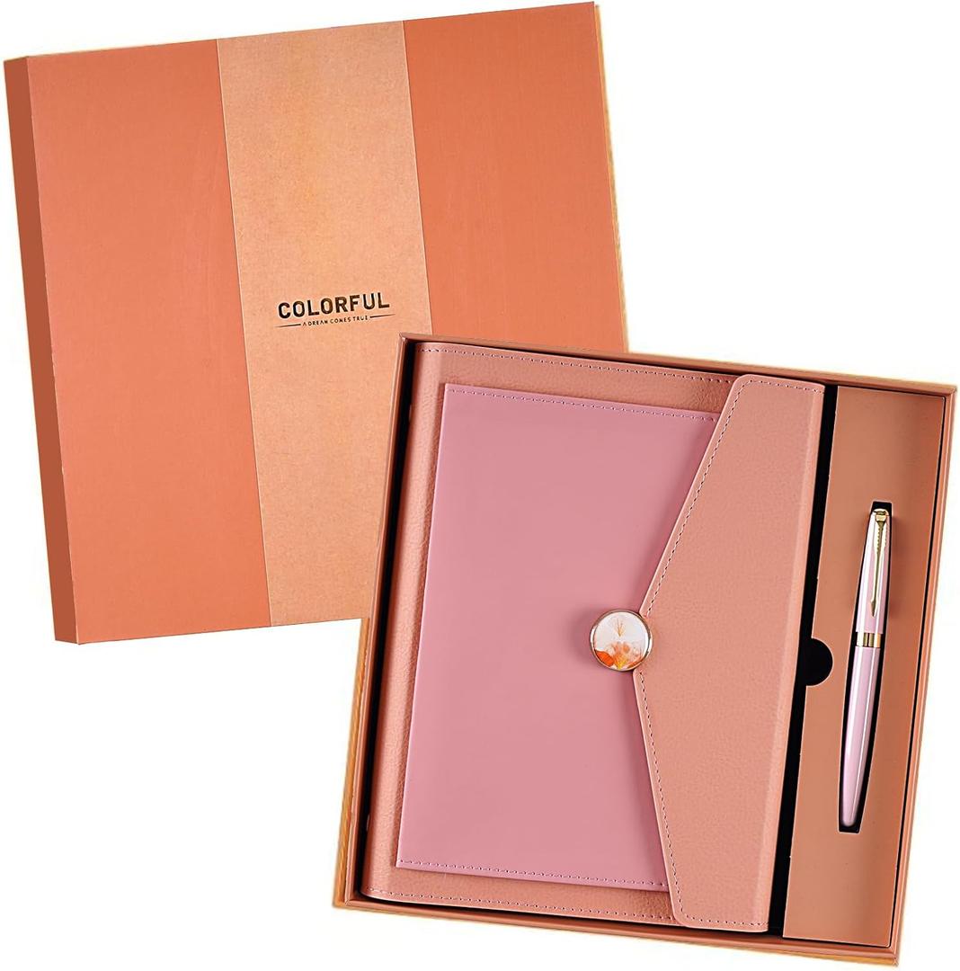 A5 Binder Loose-leaf Refillable Notebook Diary Organizer and Pen Set - 100 Sheets Of 200-Page,8.35.5IN,100gsm Cream Paper,Premium gift box included(Pink)