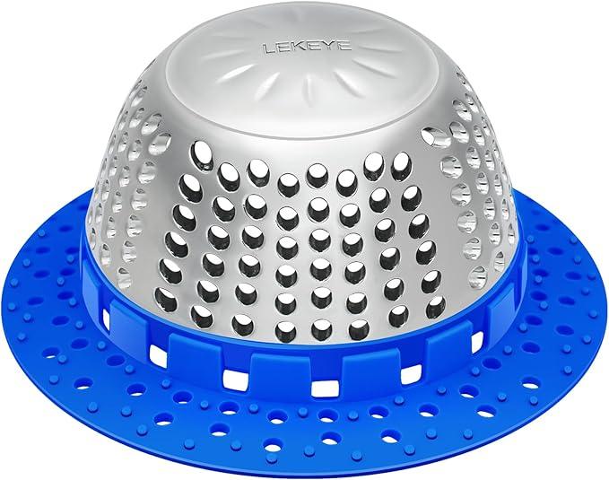 LEKEYE Shower Drain Hair Catcher/Shower Drain Cover/Drain Protector for Pop-Up & Regular Drains (Blue)
