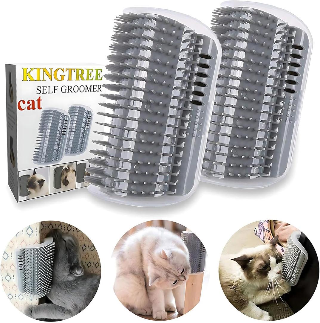 Kingtree Cat Corner Scratcher Self Groomer with Catnip, 2 Pack Softer Cat Face Scratchers Wall Corner Grooming Massage Combs for Long & Short Fur Cats (Gray)