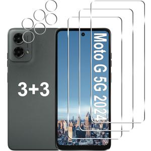 [3+3 Pack] Moto G 5G 2024 Screen Protector + Camera Lens Protector, 9H Hardness, Anti Scratch, Easy Installation, Bubble Free, HD