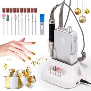 BAOSHISHAN Professional Electric Nail Drill Machine, Portable 35000RPM Rechargeable Cordless Efile With Case for Acrylic Gel, Home Salon, 11pcs Drill Bits
