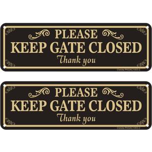 2 Pack Please Keep Gate Closed Sign, 10 x 3 Inches Rust Free Aluminum Metal Warning Sign, UV Resistant, Scratch, Waterproof and Weatherproof, Indoor/Outdoor Use. Easy to Mount