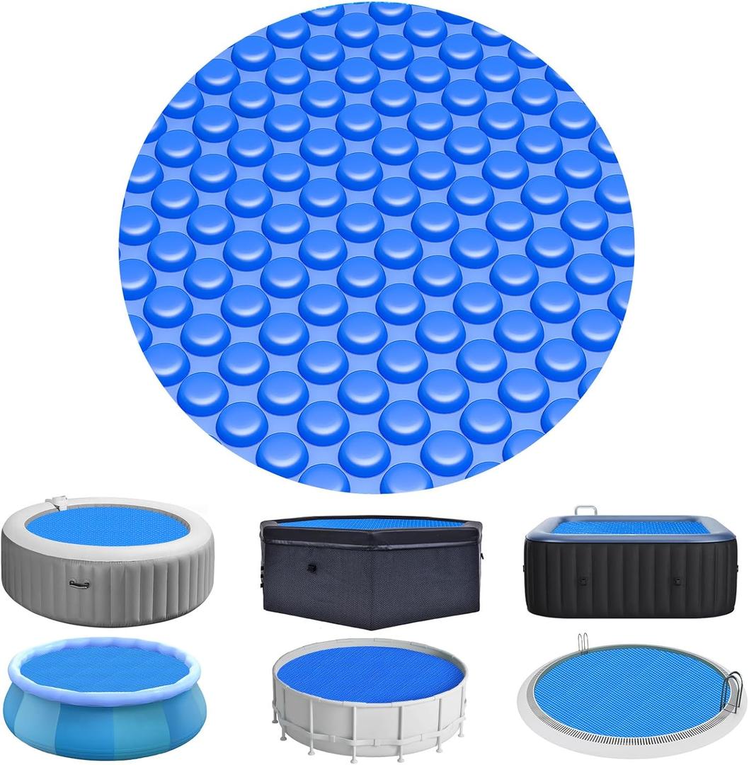 Evoio Solar Pool Cover 15 ft Round for Above Ground Inground Pools Bubble Wrap Covers for Hot Tub Spa Thermal Heating, 15 Mil Circle Blue Floating Blanket for 6-24 Foot Feet Diameter Swimming Pools