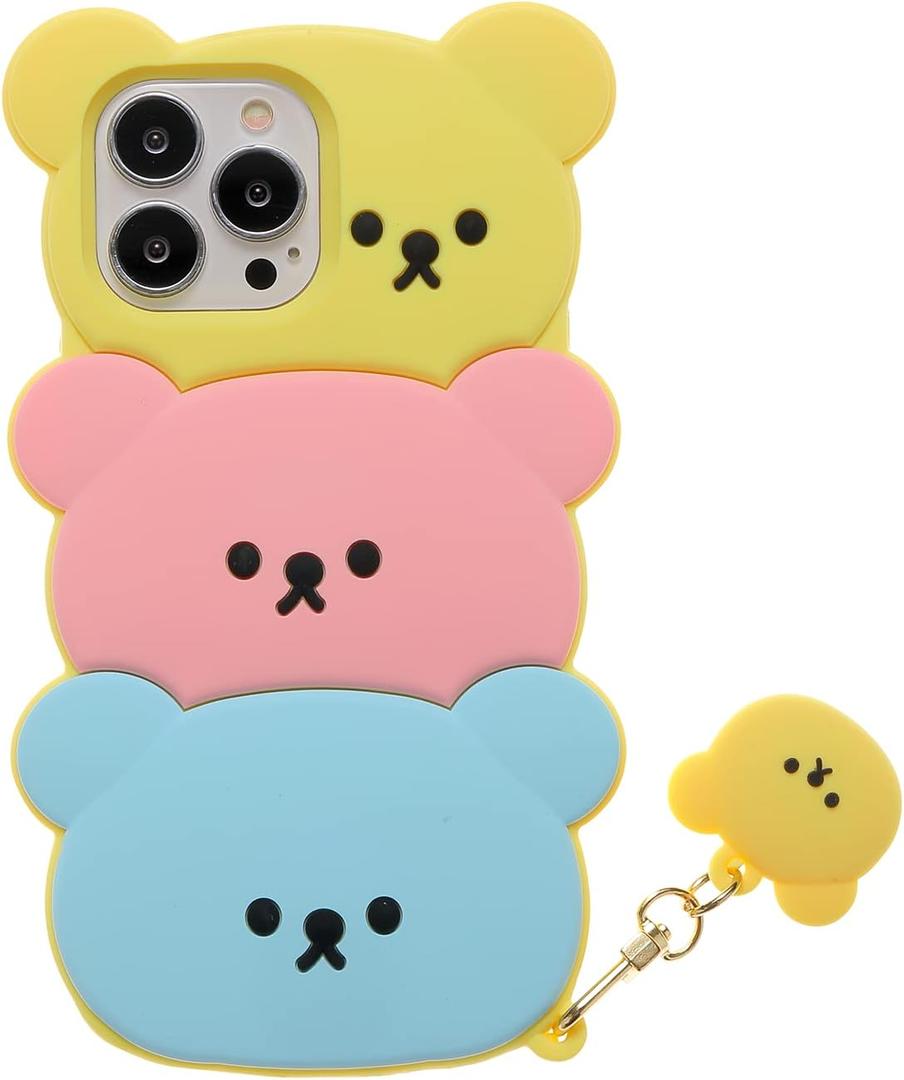 Cute Candy Bear Case for iPhone 15 Pro 6.1 inch, Soft Silicone Case for Women, Girls & Teens