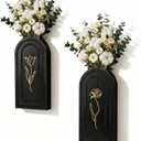 2 Pack Wooden Wall Planter Vase Set, Black Finish Modern Farmhouse & Boho Wall Decor for Living Room, Bathroom, Kitchen, Dining Room (Black)