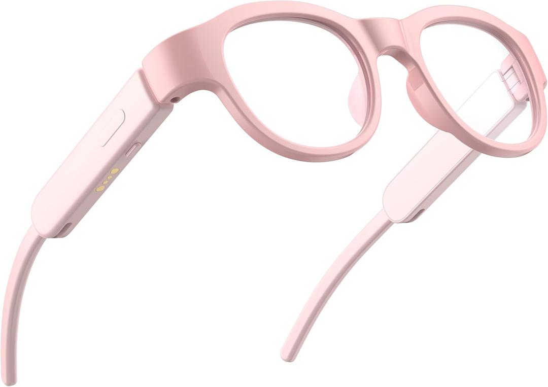 Kids Smart Glasses with LED Lights, Bluetooth 5.4 Open-Ear Audio, Touch Control, Magnetic Charging, Ages 6-12 (Pink)
