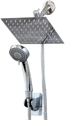 BLACK + DECKER Stainless Steel Rain Flow Shower Head & 3-Function Handheld Wand, Dual Shower System, Anti-Clog Nozzles, Chrome