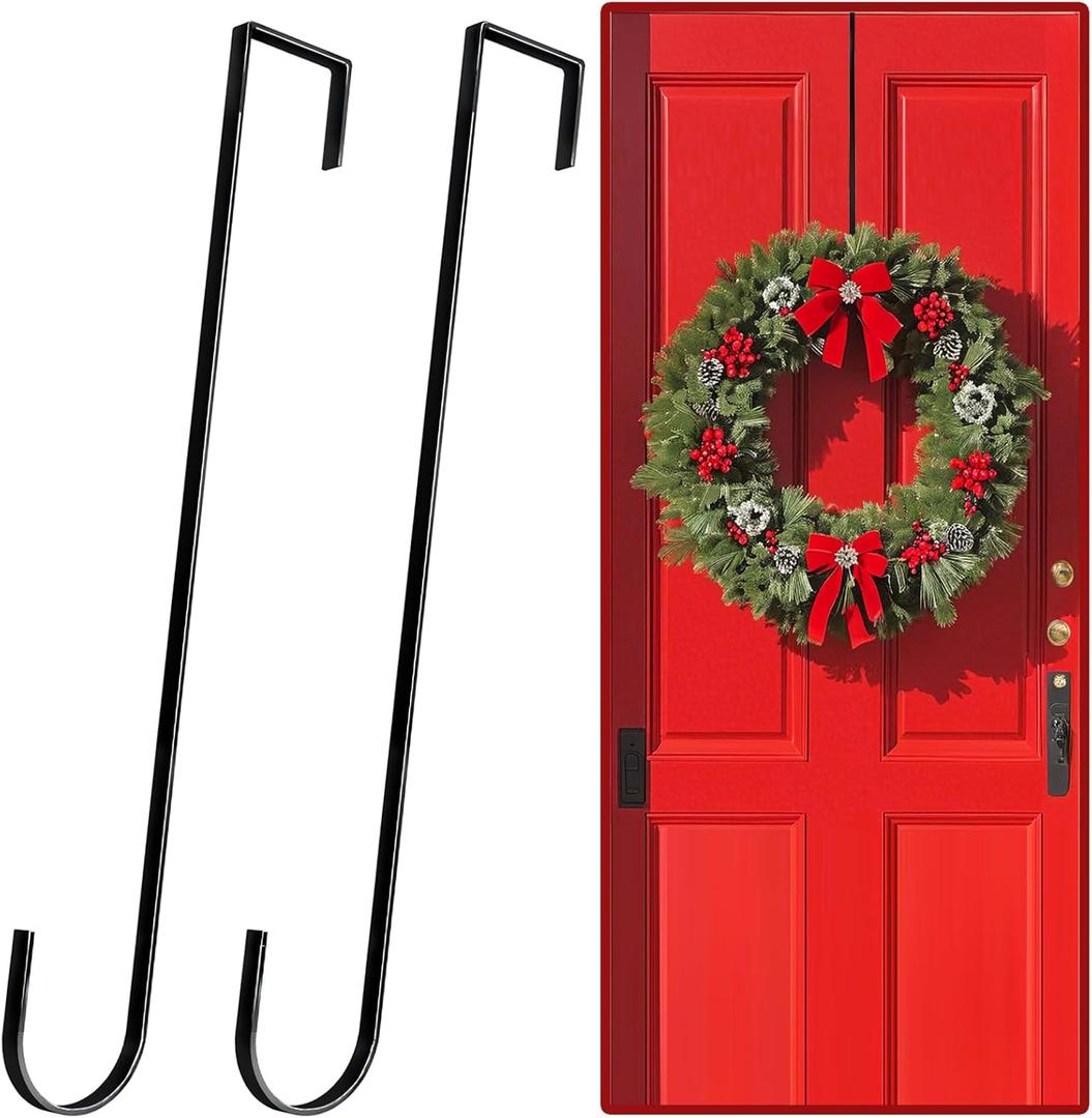 12" Wreath Hangers for Front Door,2 Pack Wreath Door Hanger,Non Scratch Over The Door Hooks Halloween Christmas Easter Decorations Welcome Sign for Front Door Dcor, Slim Hangers
