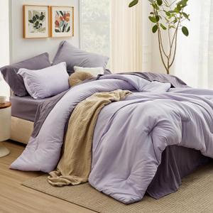 Bedsure Full Size Comforter Set - 7 Pieces Lavender Full Bedding Set for All Seasons, Boho Contrasting Design Bed in a Bag with Comforter, Sheets, Pillowcases & Shams (08 - Lavender)