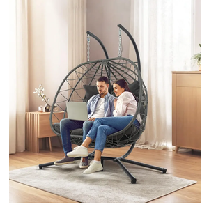Double Egg Swing Chair with Stand, 2 Person Outdoor Indoor Hammock Hanging Chair with Cushion,Patio Wicker Hanging Egg Chair w/Cushion 700LBS Capacity for Bedroom, Balcony, Garden