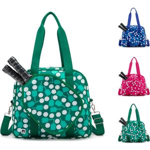 ROYALFAIR Pickleball Bag, Pickleball Tote Bag high-capacity Adjustable Shoulder Strap for Pickleball Paddle Shoulder Bag, Pickleball Bag for Women Men (Green white)