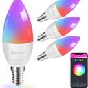 E12 Base Smart Bulb 4 Pack, 5W Candelabra Smart Light Bulbs - Alexa WiFi LED Lights B11 RGBCW Dimmable Color Changing Music Sync, Compatible with Alexa Google Home, 2.4 GHz Wi-Fi