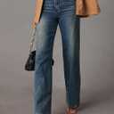 Womens Wide Leg Jeans Mid High Waisted Baggy Straight Leg Stretchy Denim Pants Seamed Long Trousers (Blue)