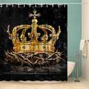 King Crown Shower Curtain Black and Gold Bathroom Decor with 12 Hooks 72x72 Inches