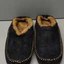 Zigzagger Men's Slip On Moccasin Slippers, Indoor/ Outdoor Warm Fuzzy Comfy House Shoes, Fluffy Wide Loafer Slippers, Black, 10.5 D(M) US