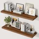 36 Inch Floating Shelves, 12 Inch Deep Floating Shelves for Wall, Extra Deeper & Thicker Wooden Wall Shelf with Invisible Brackets, Shelf for Bedroom Home Decor（Walnut, Set of 2）