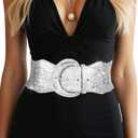 BODIY Black Sequin Wide Belt Glitter Stretch Dress Belt Sequins Cinch Belt Waist Belt for Women (Silver)