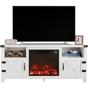 Furmax Fireplace TV Stand for 65 Inch TV, Fireplace Entertainment Center with Storage Cabinets and 2 Open Shelves, Modern Media TV Console Table for Living Room (White)
