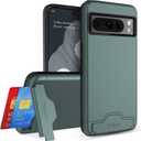 Teelevo Wallet Case for Google Pixel 8 Pro, Dual Layer Case with Card Slot Holder and Kickstand for Google Pixel 8 Pro - Dark Green