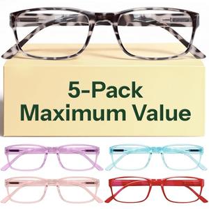 Gaoye Reading Glasses Blue Light Blocking, Spring Hinge Readers for Women Anti Glare Filter Lightweight Eyeglasses (5-Pack Mix Color 2, 1.25)