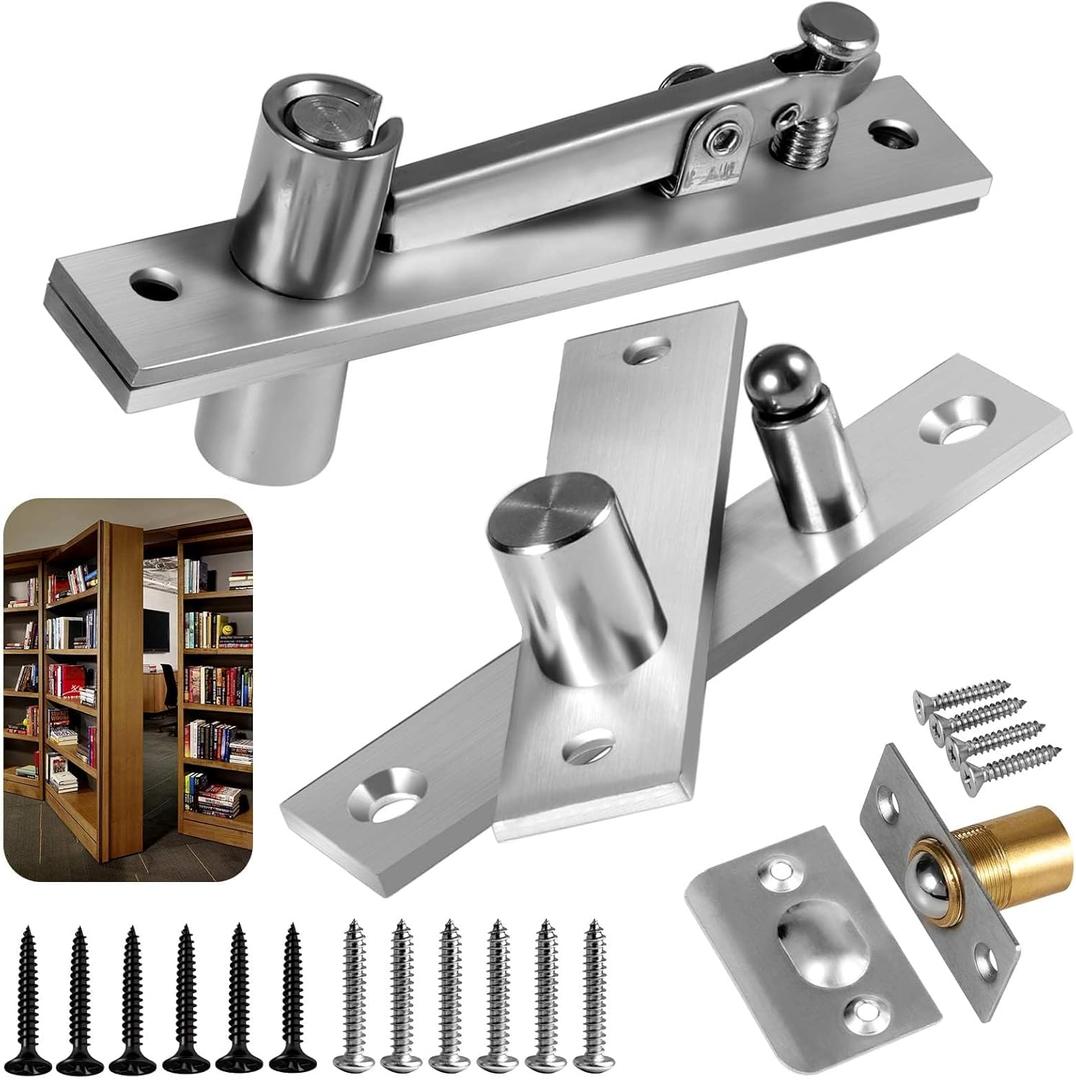 Door Pivot Hinges,Invisible Hinge System with Ball Catch Hardware for Max 200 lb Heavy Duty Wood Doors & Hidden and Secret Bookcase, Murphy Bookshelf (1)
