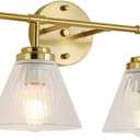 Brushed Gold Vanity Light, 4-Light Bathroom Light Fixtures Over Mirror, Clear Ribbed Glass Shade, E26 Socket, Modern Wall Sconce Lighting for Double Vanity, Up/Down Mount(Gold, 4)