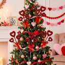 6 Pcs Valentine's Day Decorations Tree Topper Glitter Tinsel Heart Tree Picks 14'' Large Valentine's Day Heart Picks Ornaments for Galentines Home Wedding Party Decor Crafts Supplies(Red)