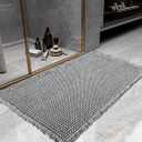 Waffle Bath Mat, Super Absorbent Non-Slip Bath Mats for Bathroom Floor, Machine Washable Bathroom Rugs with Tassels, Rubber Backed Bathroom Mats, Ultra Soft. (Light Gray)
