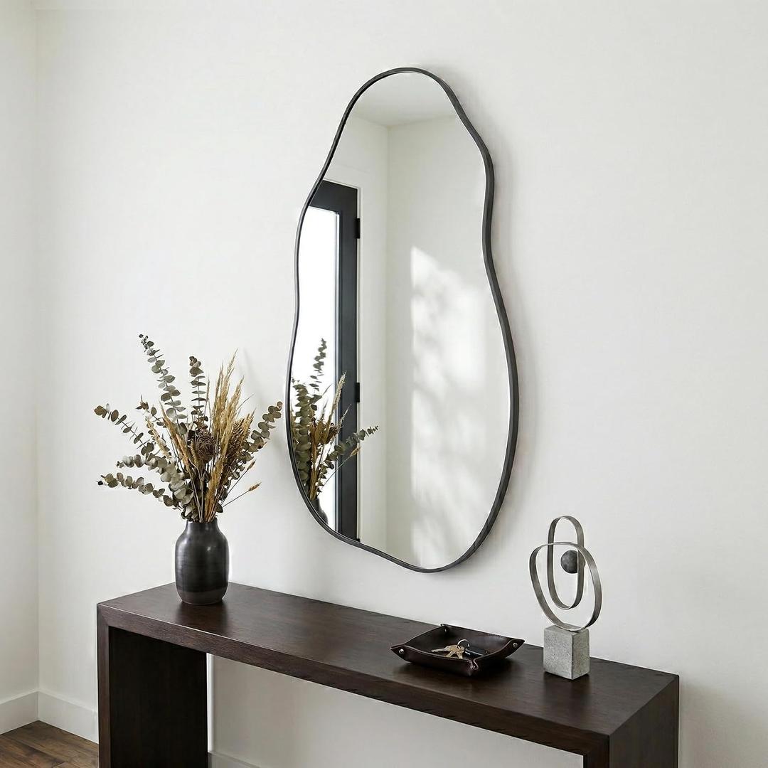 Matte Black 30x16.5 Inch Irregular Organic Freeform Wall Mirror
