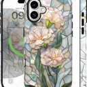 for iPhone 17 Case Cute Aethetic Bloom Flowers Florals Design [Stained Glass][Compatible with Magsafe] Rugge Shockproof Anti-Scratch Phone Case for iPhone 17 Women
