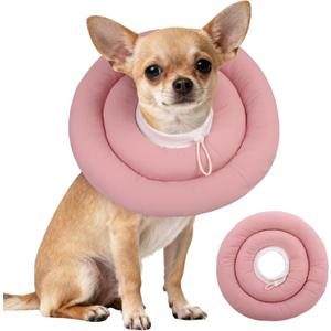 IDOMIK Dog Recovery Collar, Waterproof Soft Dog Cone After Surgery, Comfy Protective Elizabethan Collar Alternative for Dogs Cats, Adjustable Pet Neck Donut Cone Anti-Licking Biting Wounds,Pink,S