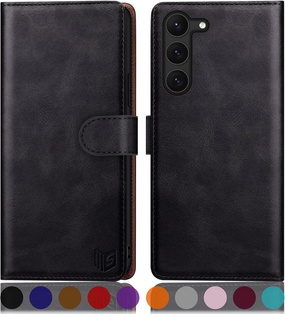 SUANPOT for Samsung Galaxy S23 5G Wallet case with RFID Blocking Credit Card Holder,Flip Book PU Leather Protective Cover Women Men for Samsung S23 Phone case Black