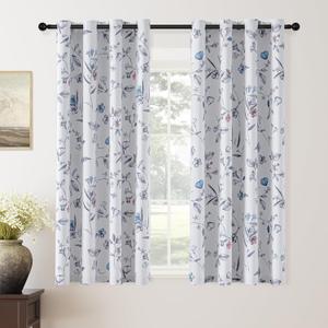ChrisDowa 100% Blackout Floral Curtains 63 Inches Long 2 Panels for Bedroom Living Room Navy Blue Flower Patterned Room Darkening Thermal Insulated Soundproof Grommet Window Treatments Drapes,52X63