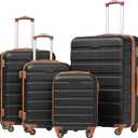 Coolife Luggage 4 Piece Set Suitcase Spinner Hardshell Lightweight TSA Lock (Family Set-Apricot Black)