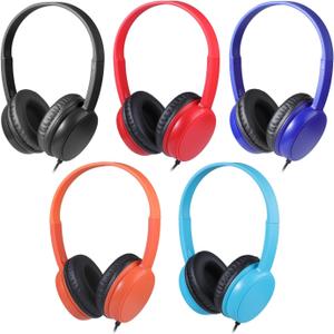 Kids Headphones 5 Pack Bulk Multi-Color for School Classroom Students Children and AdultDurable Wired Headsets