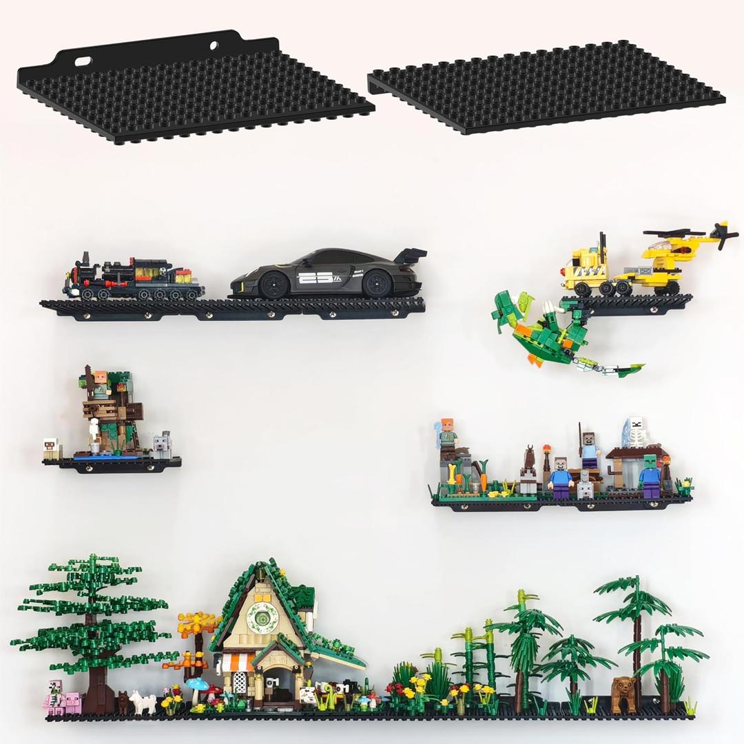 LRANFOW 6 Pack Wall Display Shelf for Lego Standard Bricks, 4x5 inch Dual-Sided, 16x13 Studs 4.8-4.9mm, Supports Up to 2 lbs with Screw, Baseplate Floating Shelves for Builders Room Decor