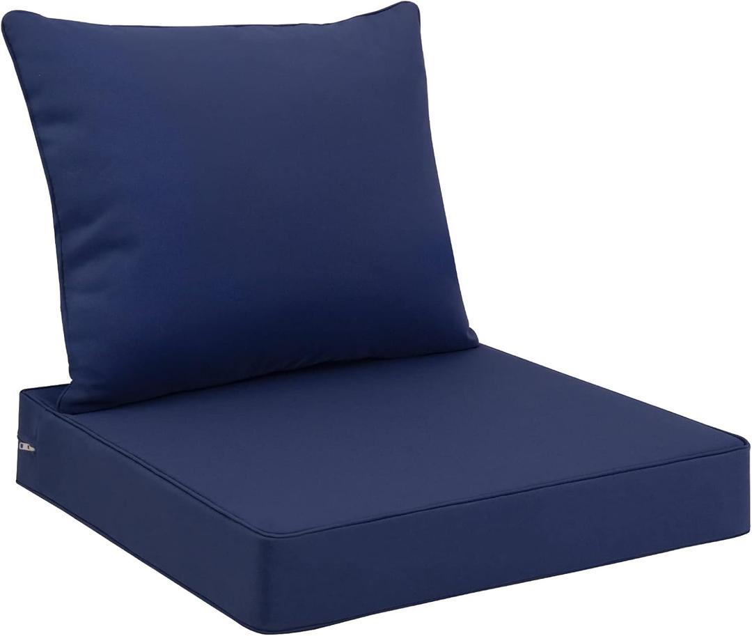 Favoyard Outdoor Seat Cushion Set 22" x 24" Waterproof & Fade Resistant Patio Furniture Cushions with Removable Cover Deep Seat & Back Cushion with Handle and Adjustable Straps for Chair Sofa Couch (22" x 24", Blue)