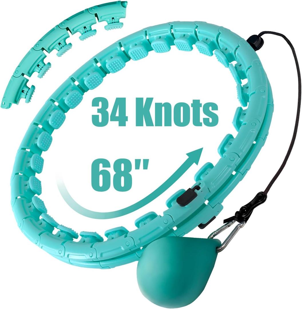 34 Knots Weighted Workout Hoop Plus Size, Smart Waist Exercise Ring for Adults Weight Loss (34Knots Mint Green)
