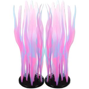 Aquarium Glowing Kelp Plant, Soft Silicone Glowing Fish Tank Decorations, Fluorescence Coral Decor for Aquarium Decor Pink 2pcs