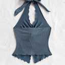 QJQ Women's Halter Tops Twist Front Slit Backless Cute Summer V Neck Tank Top Vacation Outfits (Blue, XL)